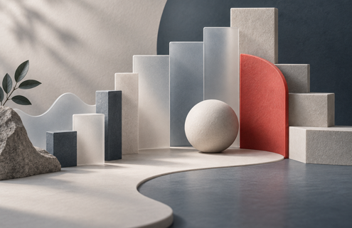 Abstract stepped forms representing a stable emergency reserve around variable income
