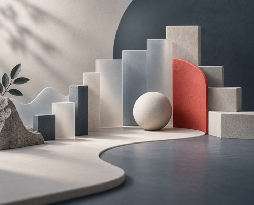 Abstract stepped forms representing a stable emergency reserve around variable income